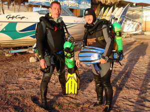 Habibeh George and Rod post dive in Aqaba